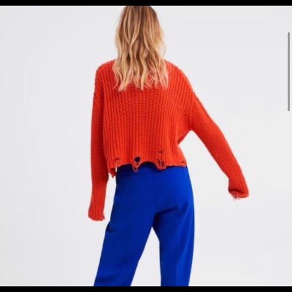 ZARA Orange distressed cropped knit - Picture 4 of 10